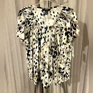 Style & Co Black, brown, and White Ruched Blouse- NWT